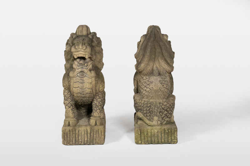 A Pair of Carved Sandstone Kirins