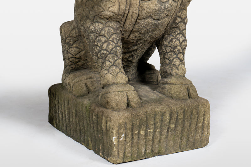 A Pair of Carved Sandstone Kirins