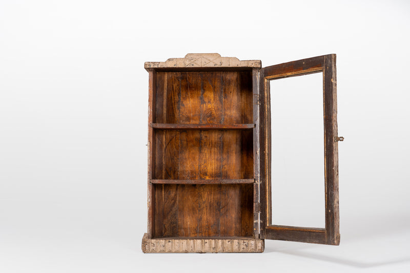 Wooden Wall Cabinet with Shelving and Glass Door