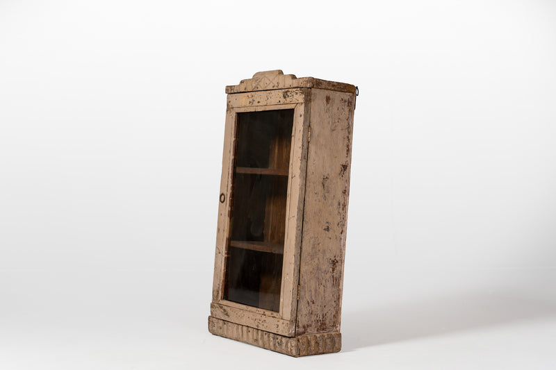 Wooden Wall Cabinet with Shelving and Glass Door