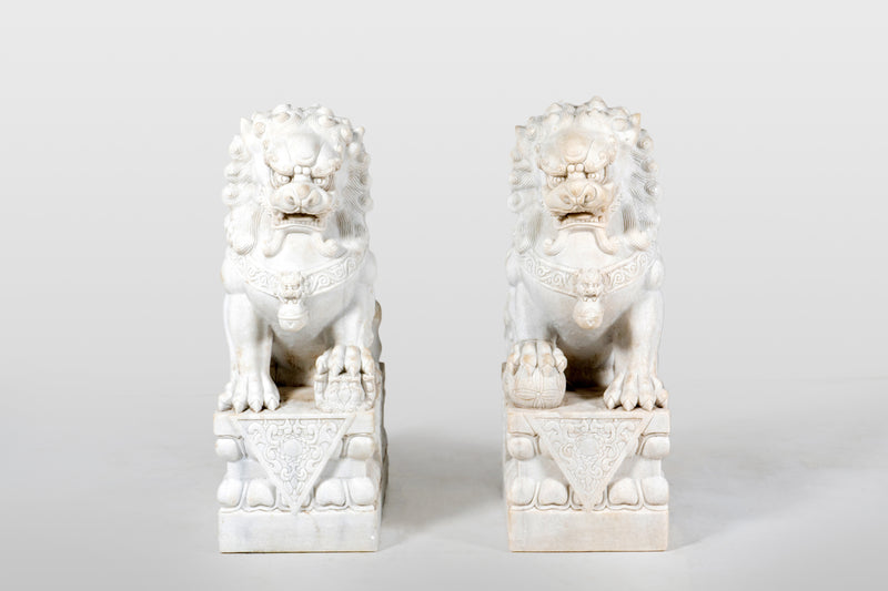 A Pair of Marble Foo Lions