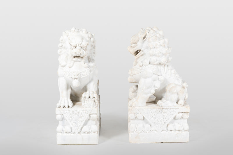 A Pair of Marble Foo Lions