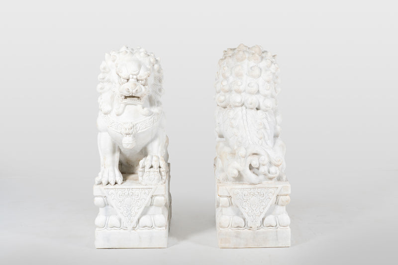 A Pair of Marble Foo Lions