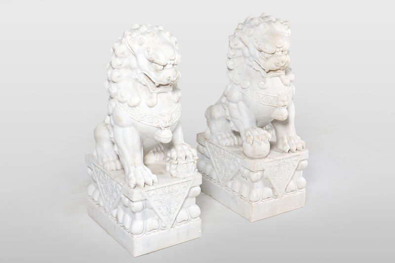 A Pair of Marble Foo Lions