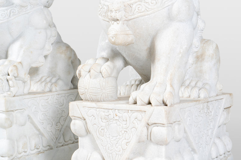 A Pair of Marble Foo Lions