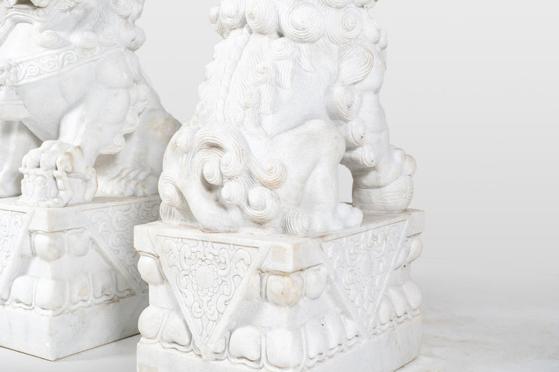 A Pair of Marble Foo Lions