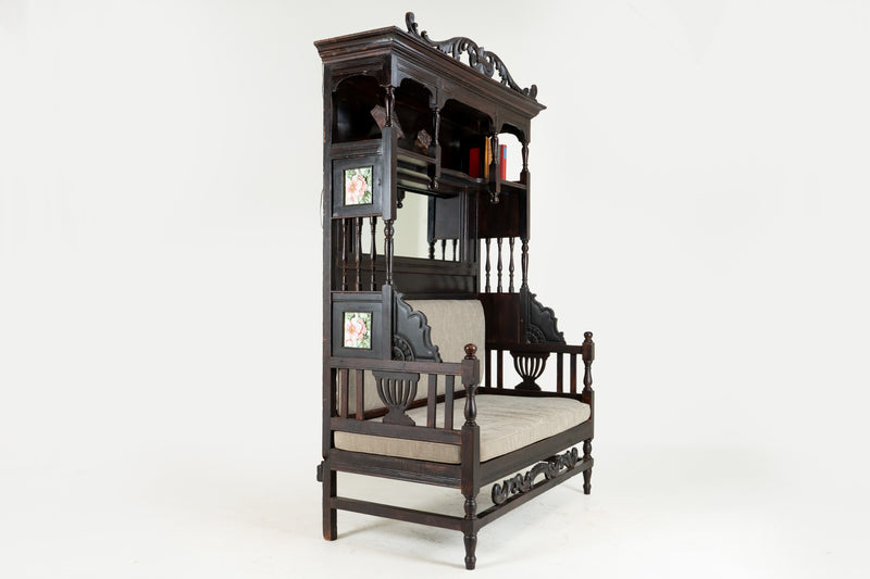 A Hallway Bench with Mirror and Shelving