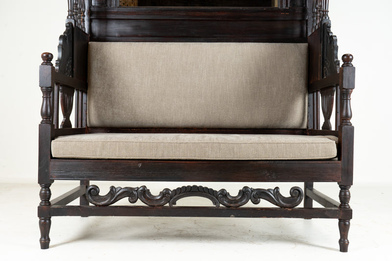A Hallway Bench with Mirror and Shelving