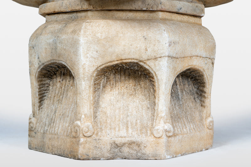 A Raised Marble Lotus Shaped Basin