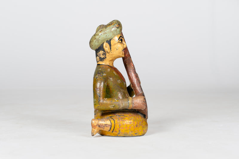 Small Wooden Figure of Musician Playing Sitar