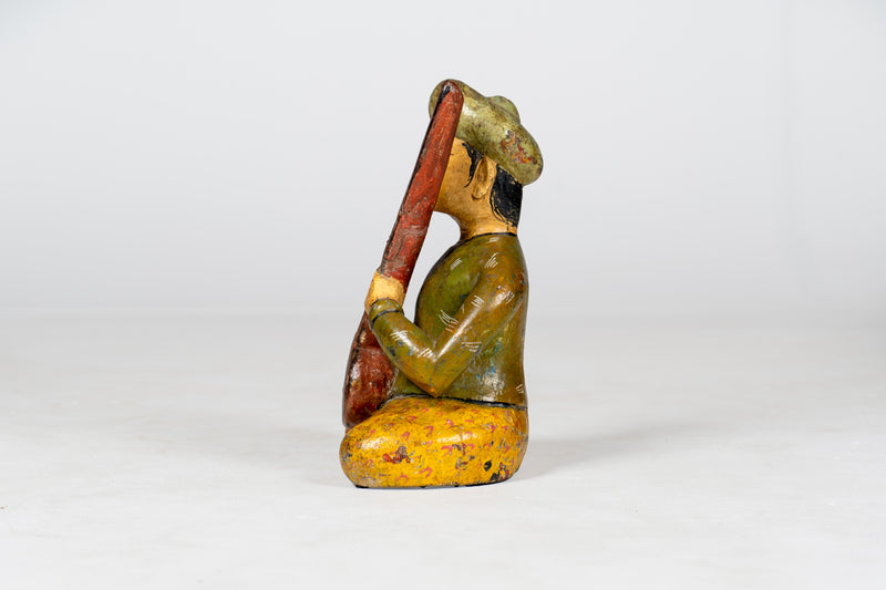 Small Wooden Figure of Musician Playing Sitar