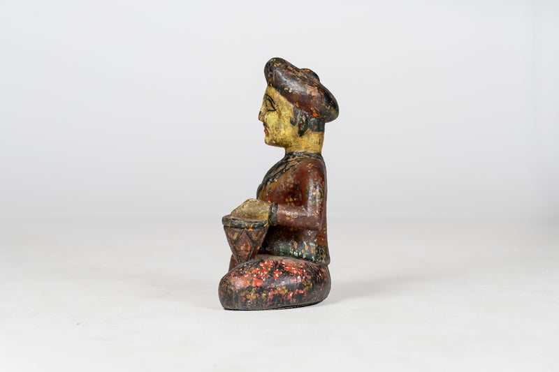 Smal Wooden Figure of Musician Playing Drums
