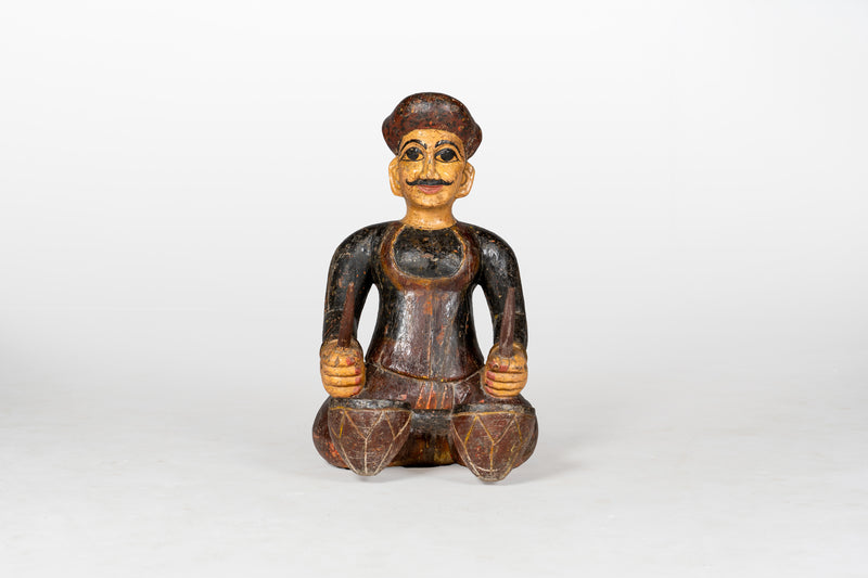 Large Wooden Figure of Musician Playing Drums