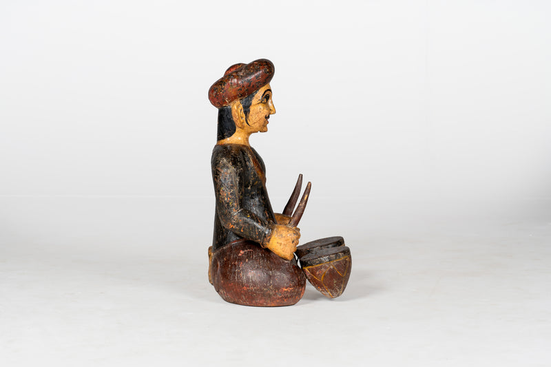 Large Wooden Figure of Musician Playing Drums