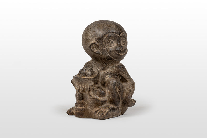 "Lucky Monkey" | Limestone Figure of Smiling Monkey