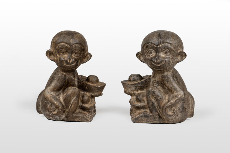 "Lucky Monkey" | Limestone Figure of Smiling Monkey