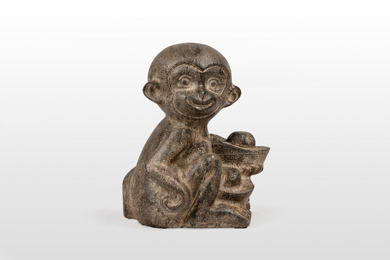 "Lucky Monkey" | Limestone Figure of Smiling Monkey