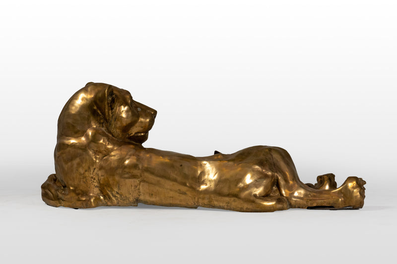 Brass Sculpture of Lioness with Lion Cubs