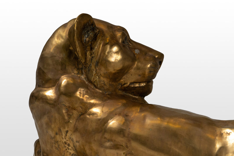 Brass Sculpture of Lioness with Lion Cubs