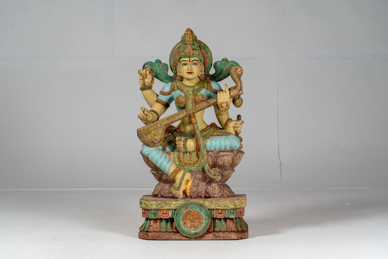 Wooden Sculpture of Goddess Saraswati