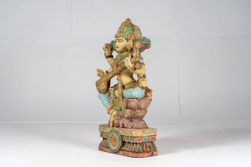 Wooden Sculpture of Goddess Saraswati