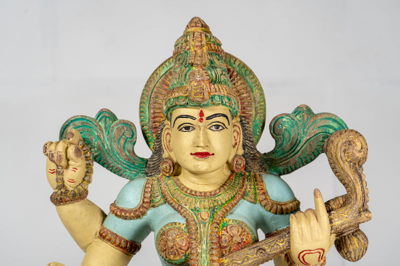 Wooden Sculpture of Goddess Saraswati