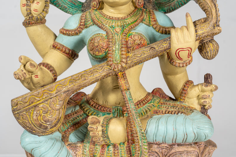 Wooden Sculpture of Goddess Saraswati