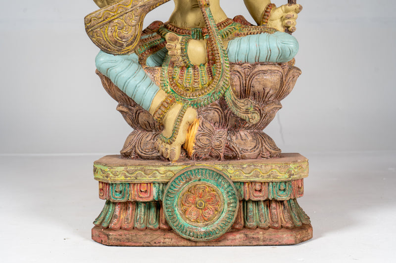 Wooden Sculpture of Goddess Saraswati