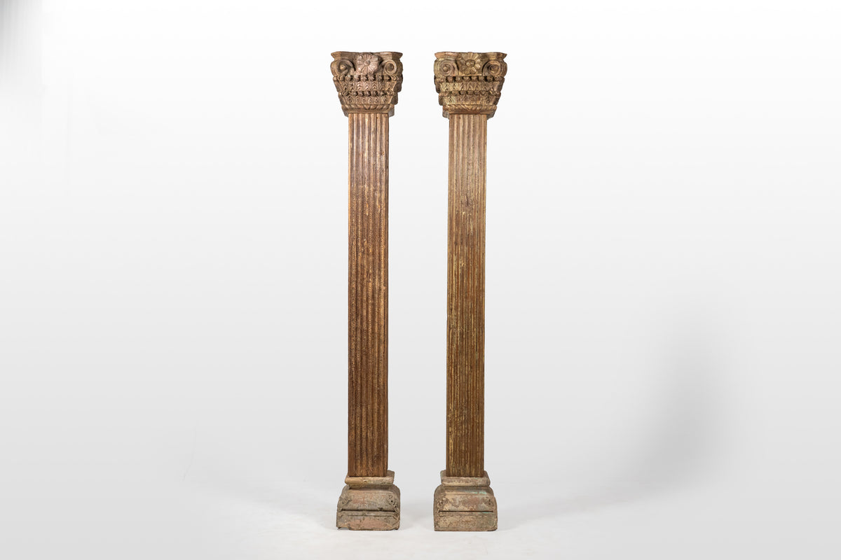 A Set of Square Anglo Indian Teak Columns with Corinthian Capitals