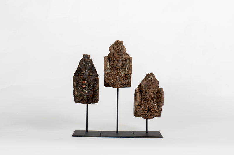 Horse Wood Carving on Metal Stands