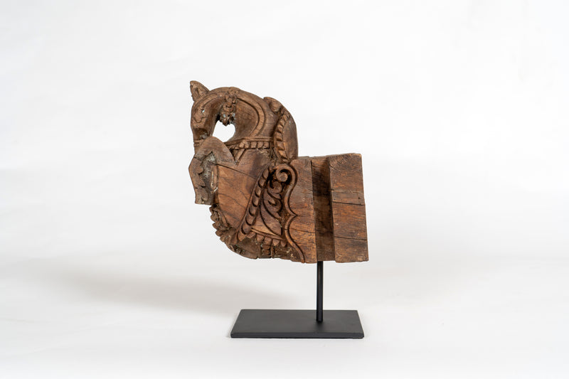 Horse Wood Carving on Metal Stands