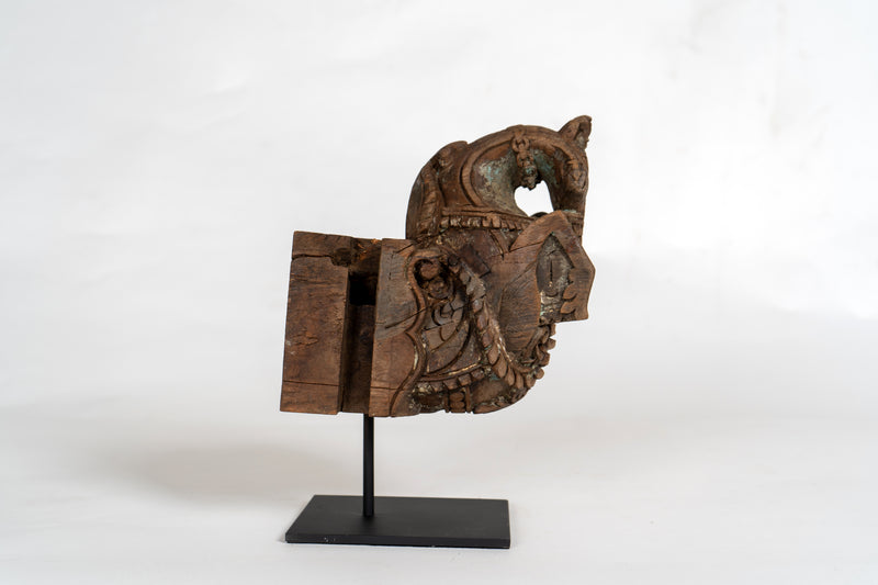 Horse Wood Carving on Metal Stands