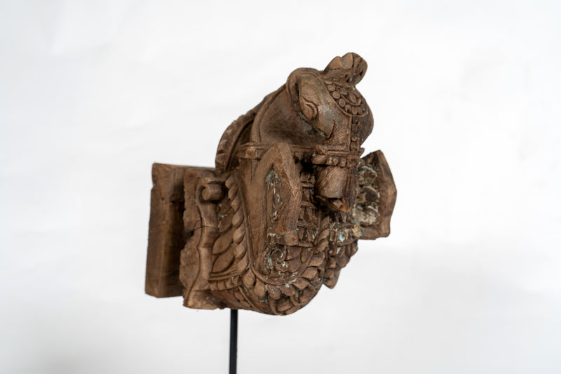 Horse Wood Carving on Metal Stands