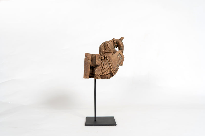 Horse Wood Carving on Metal Stands
