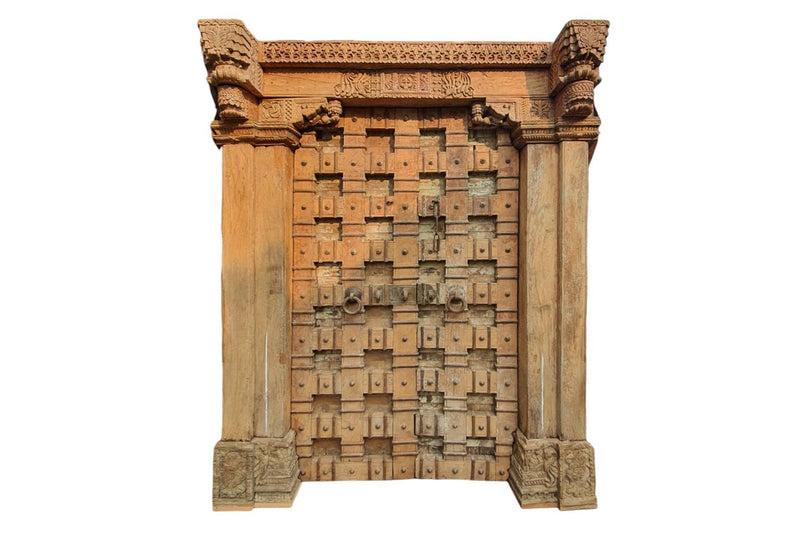 A Large Gujarati Wooden Coffered Door