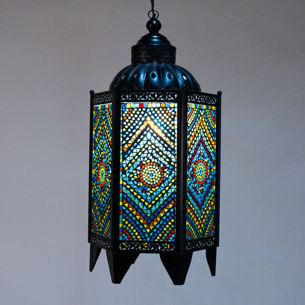 An Indian Style Lantern with Colored Glass Mosaic