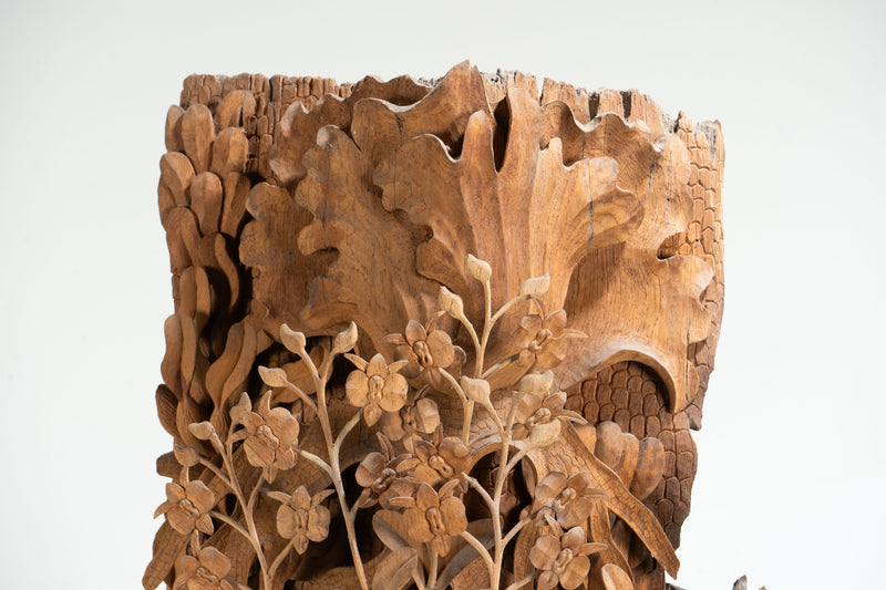 A Teakwood Carving of an Orchid