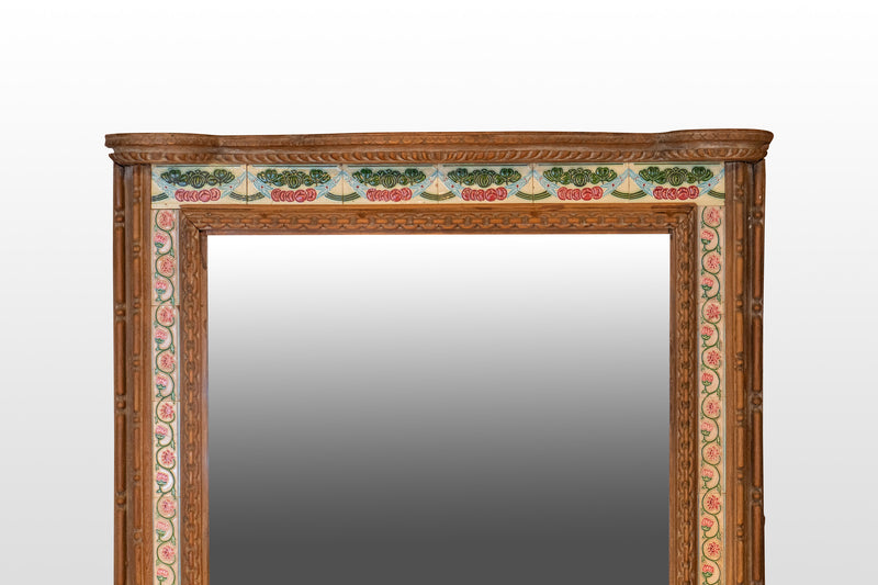 A 1950s Teakwood Mirror with Green Tiling