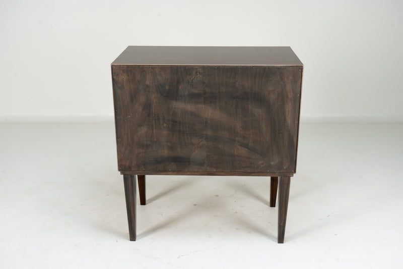 A Pair Mid-Century Side Chests with Macassar Veneer and Brass Edge Trim