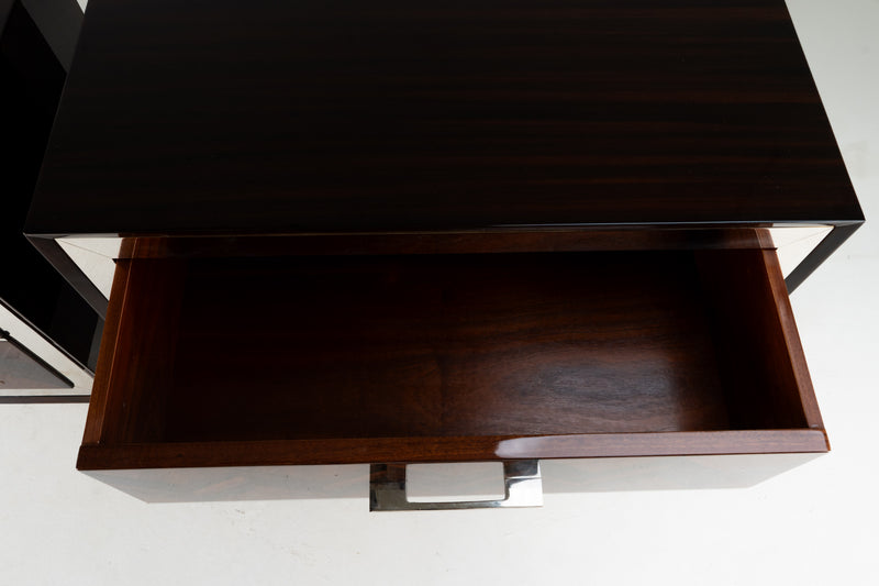 A Pair Mid-Century Side Chests with Macassar Veneer and Brass Edge Trim