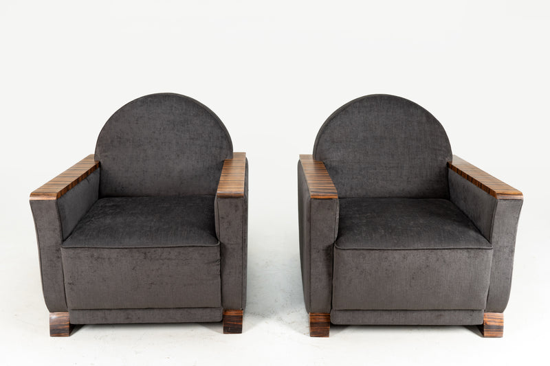 A Pair of Art Deco Style Lounge Chairs With Macassar Ebony