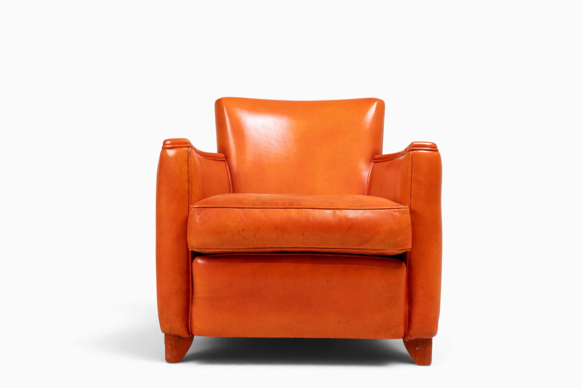 A Patinated French Leather Chair
