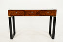 A Console Table with Walnut Veneer Drawer Fronts and Glass Top