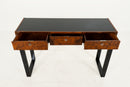 A Console Table with Walnut Veneer Drawer Fronts and Glass Top