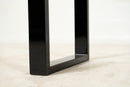 A Console Table with Walnut Veneer Drawer Fronts and Glass Top