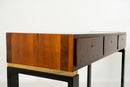 A Console Table with Walnut Veneer Drawer Fronts and Glass Top