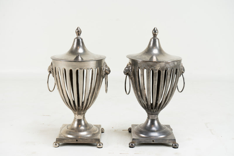 A Pair of Urns with Lion Head Handles in the Style of Barker-Ellis