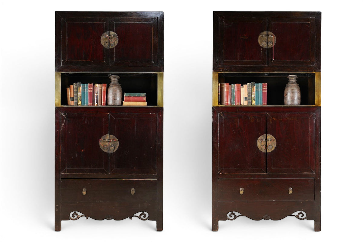 A Pair of Beijing Wedding Cabinets with Custom Steel Display Shelf