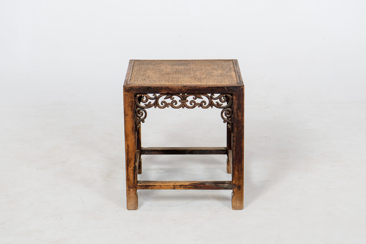 A Chinese Stool with Rattan Top