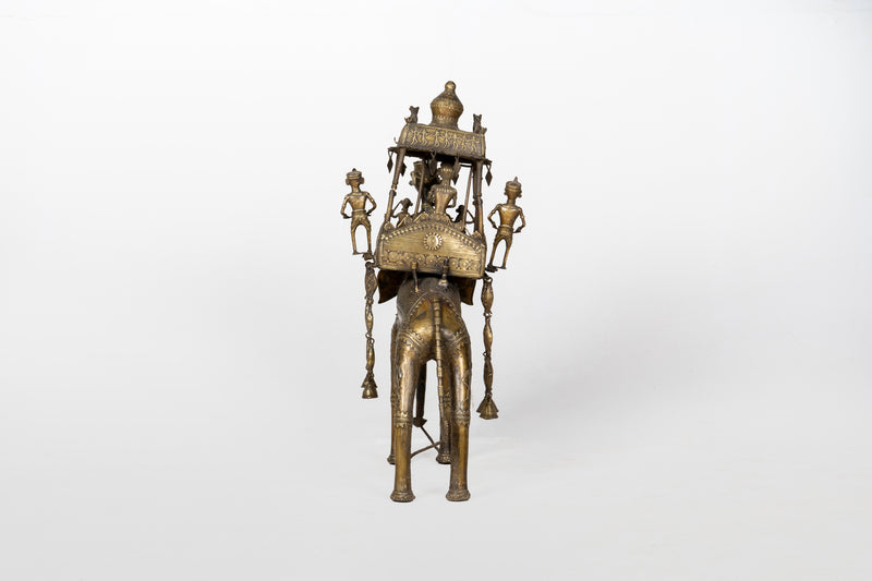 An Indian Brass Sculpture of an Elephant and a Warrior